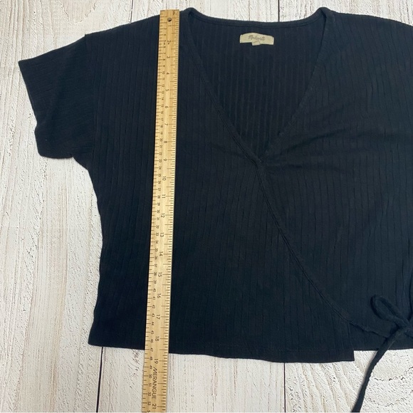 Madewell Black Ribbed Wrap Blouse Shirt Large - Picture 8 of 10
